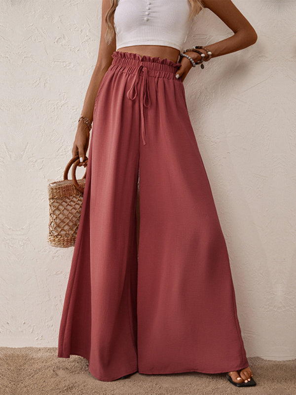 New fashion big horn solid color wide-leg pants Red