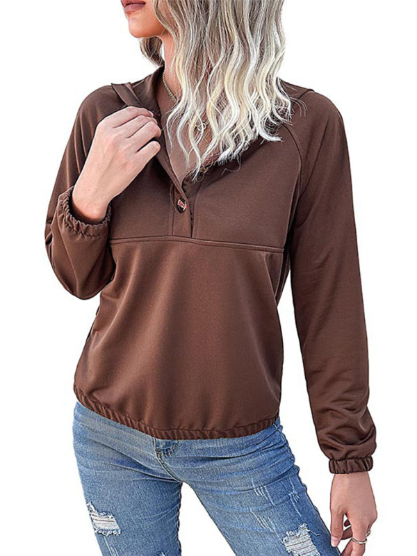 New women's long-sleeved solid color hooded sweater