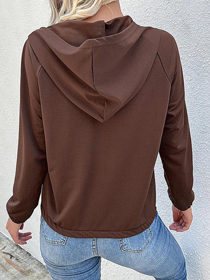 New women's long-sleeved solid color hooded sweater