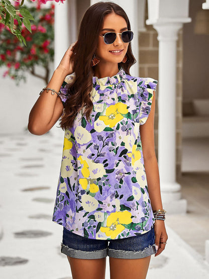 Loose Casual Top Sleeveless Floral Shirt