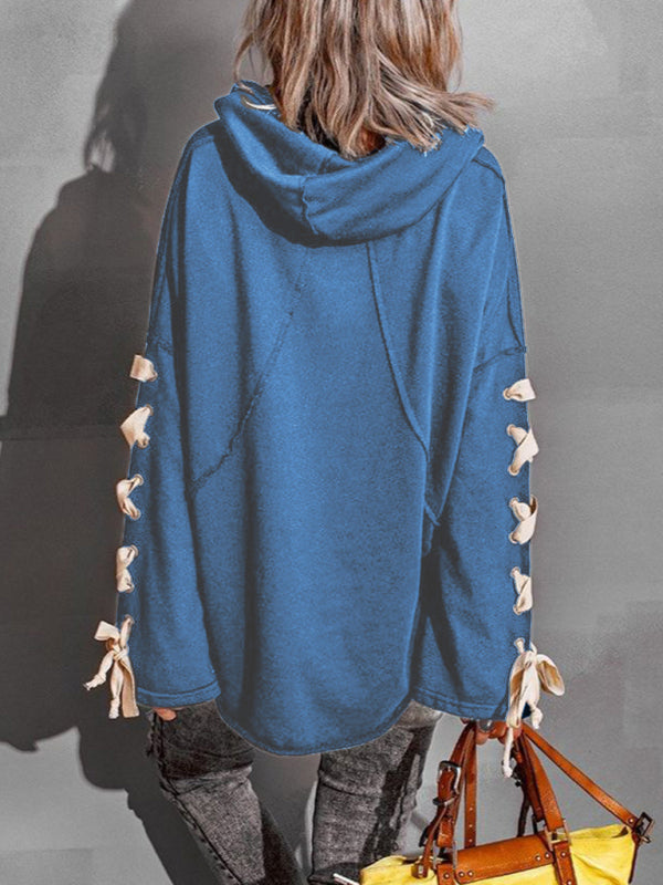 Women's autumn and winter cotton niche design bandage · Oversized hooded pile neck sweater