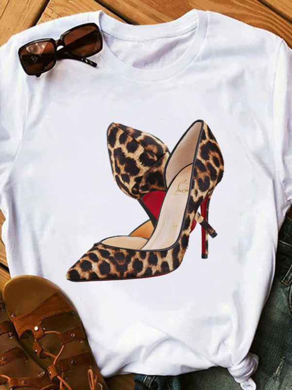 sexy leopard print lips t-shirt round neck short-sleeved T-shirt women's top Pattern6