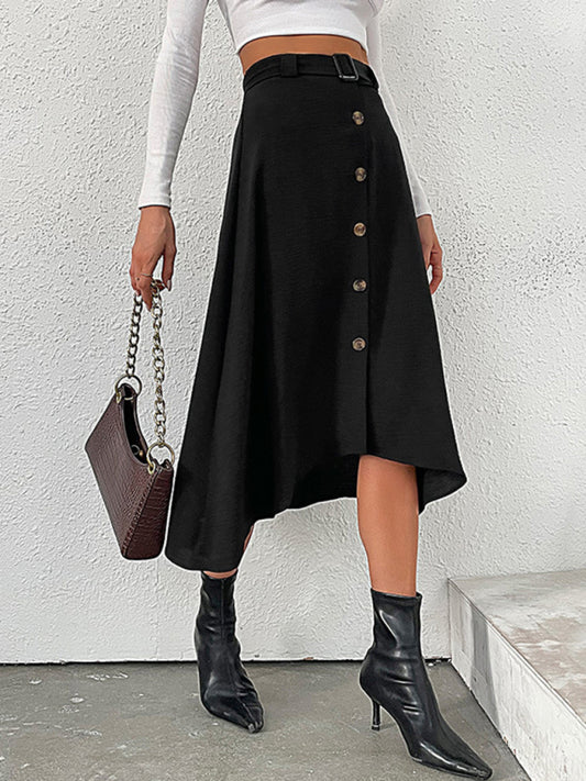 New women's solid color mid-length skirt Black
