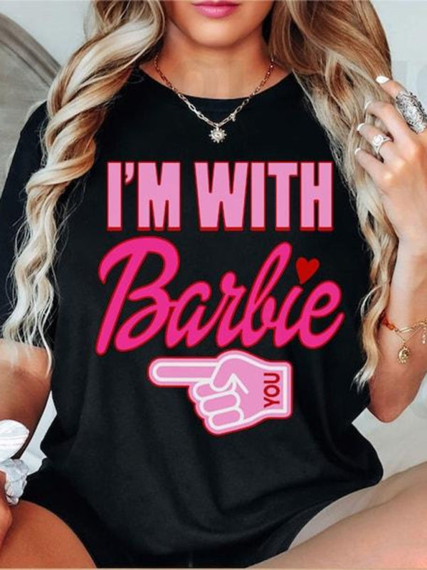 Barbie print letter print sports casual women's short-sleeved T-shirt Pattern1