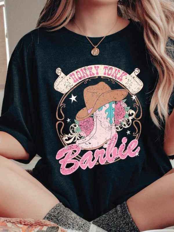 Barbie print letter print sports casual women's short-sleeved T-shirt Pattern3