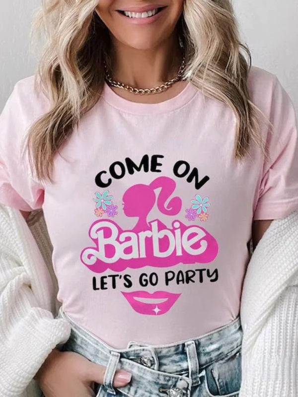 Barbie print letter print sports casual women's short-sleeved T-shirt Pattern4