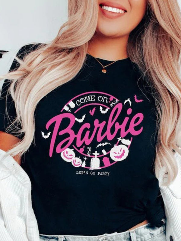 Barbie print letter print sports casual women's short-sleeved T-shirt Pattern6