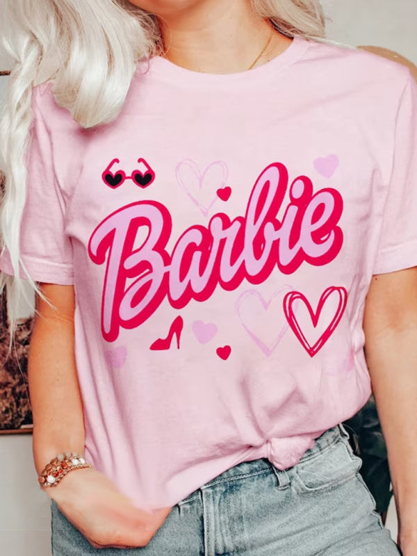 Barbie print letter print sports casual women's short-sleeved T-shirt Pattern1