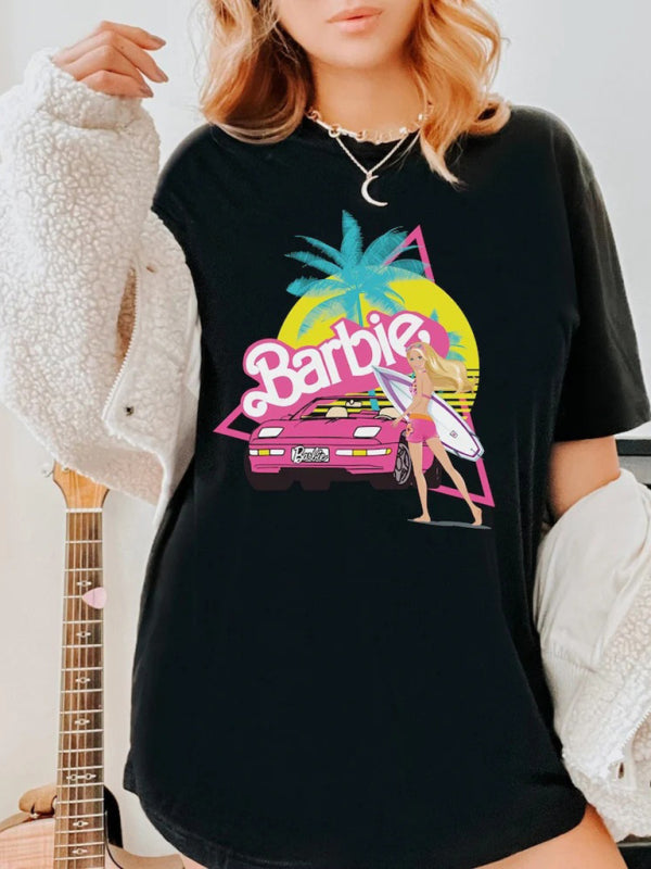Barbie print letter print sports casual women's short-sleeved T-shirt Pattern5