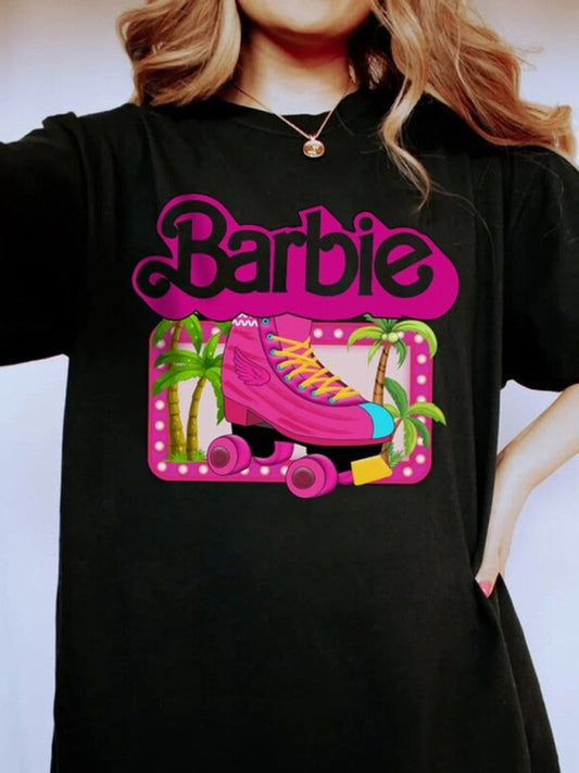 Barbie print letter print sports casual women's short-sleeved T-shirt Suit 7