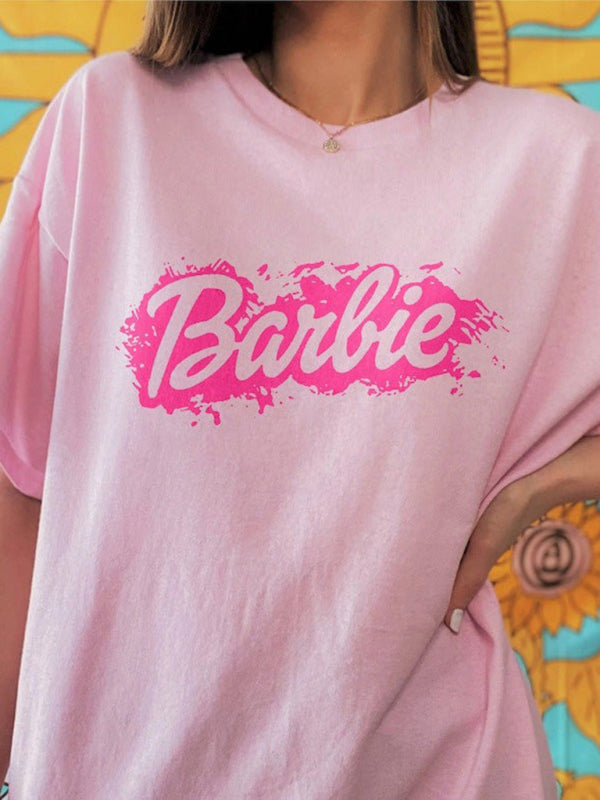 Barbie print letter print sports casual women's short-sleeved T-shirt Suit 8