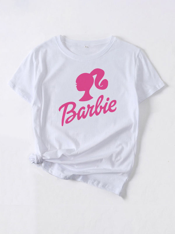 Barbie print letter print sports casual women's short-sleeved T-shirt Pattern1
