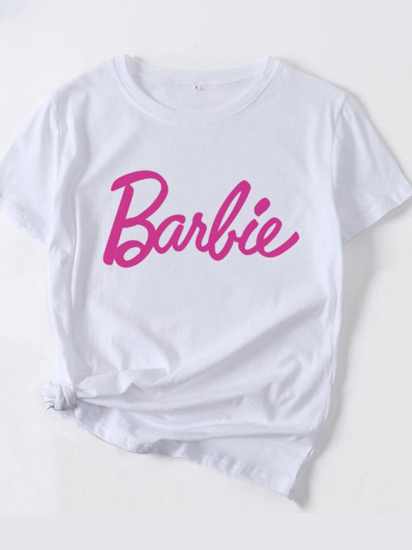 Barbie print letter print sports casual women's short-sleeved T-shirt Pattern2