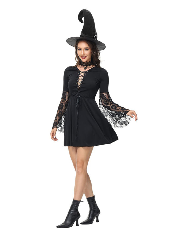 Adult Black Nun Vampire Witch Halloween Costume (including hat)