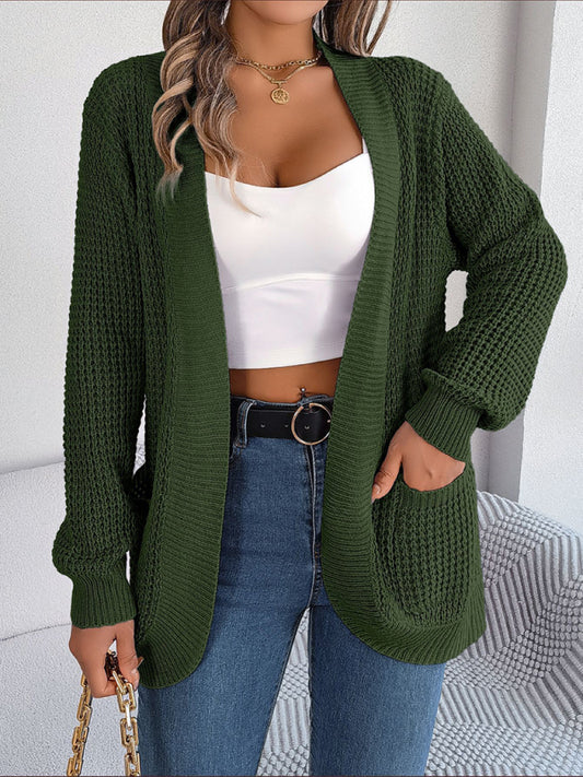 Casual Pocket Long Sleeve Knitted Cardigan Jacket Olive green