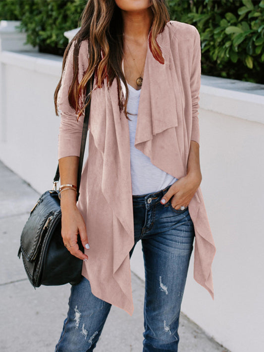 New Ladies Solid Color Long Sleeve Long Sleeve Windbreaker Versatile Cardigan Jacket Pink