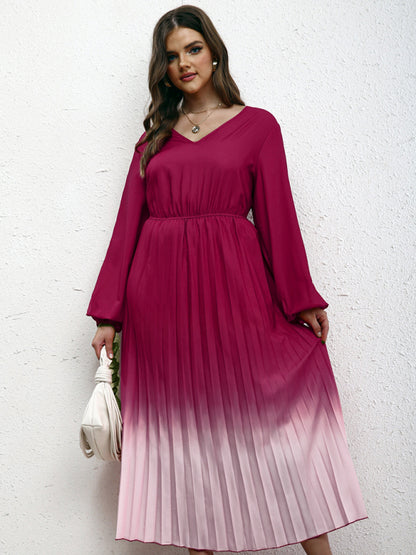 New plus size women's temperament gradient pleated dress