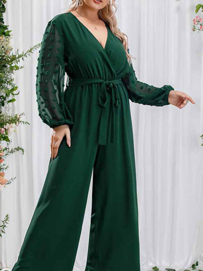 New Plus Size Women's Sexy Bowknot Lady Lace Straight Loose High Waist Solid Color Jumpsuit