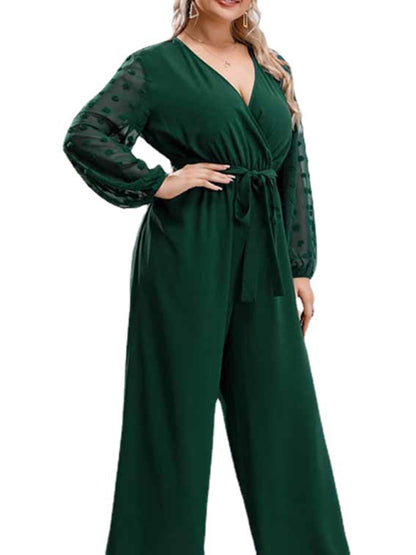 New Plus Size Women's Sexy Bowknot Lady Lace Straight Loose High Waist Solid Color Jumpsuit