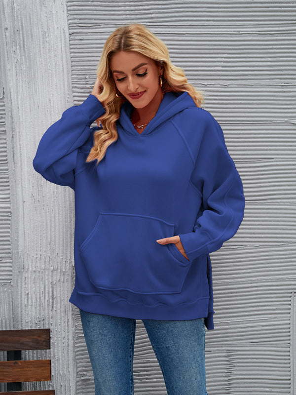 New autumn and winter fashionable hooded long-sleeved side slit sweatshirt