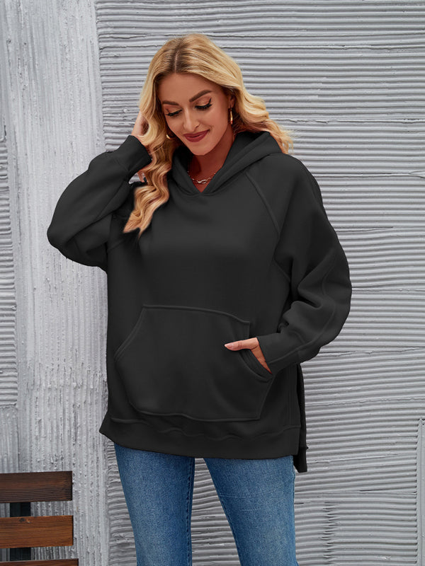 New autumn and winter fashionable hooded long-sleeved side slit sweatshirt