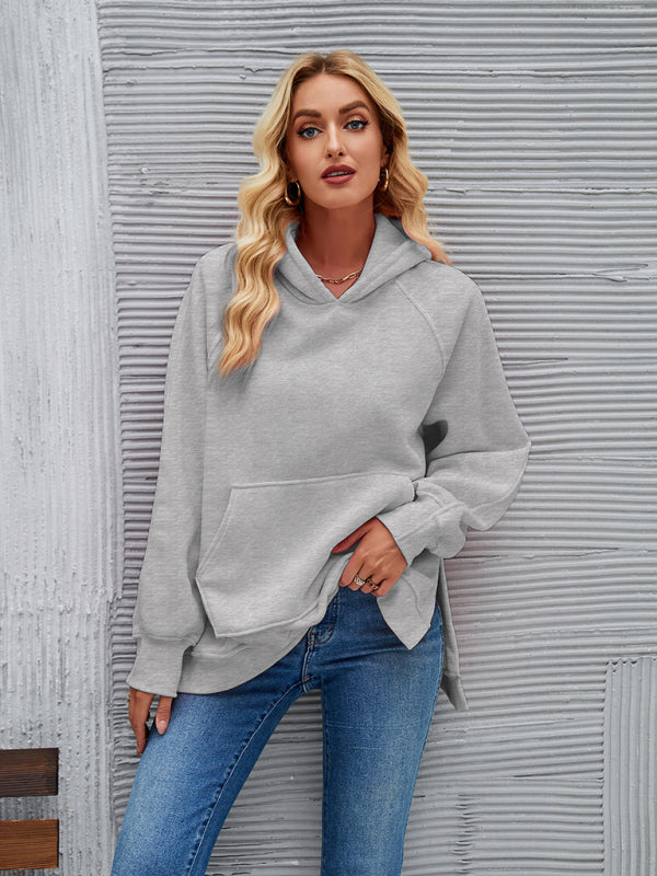 New autumn and winter fashionable hooded long-sleeved side slit sweatshirt