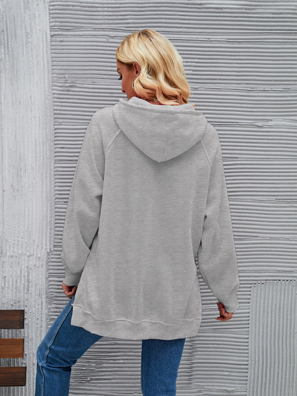 New autumn and winter fashionable hooded long-sleeved side slit sweatshirt