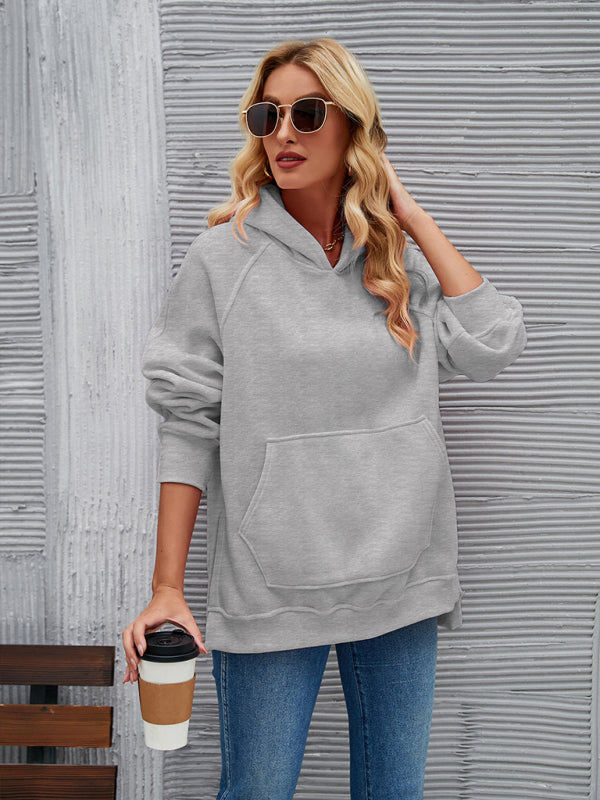 New autumn and winter fashionable hooded long-sleeved side slit sweatshirt