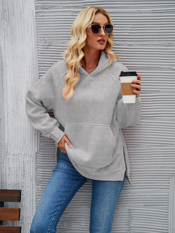 New autumn and winter fashionable hooded long-sleeved side slit sweatshirt