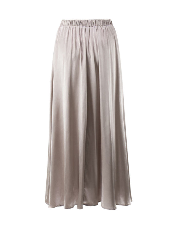 Elegant high-waisted satin satin long skirt