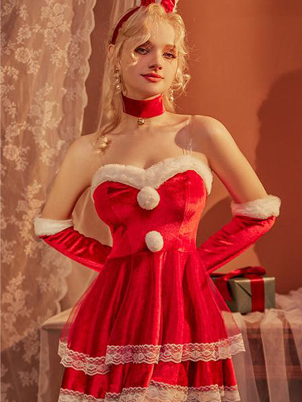 Women's Christmas Sexy Lingerie Uniform Temptation Red FREESIZE