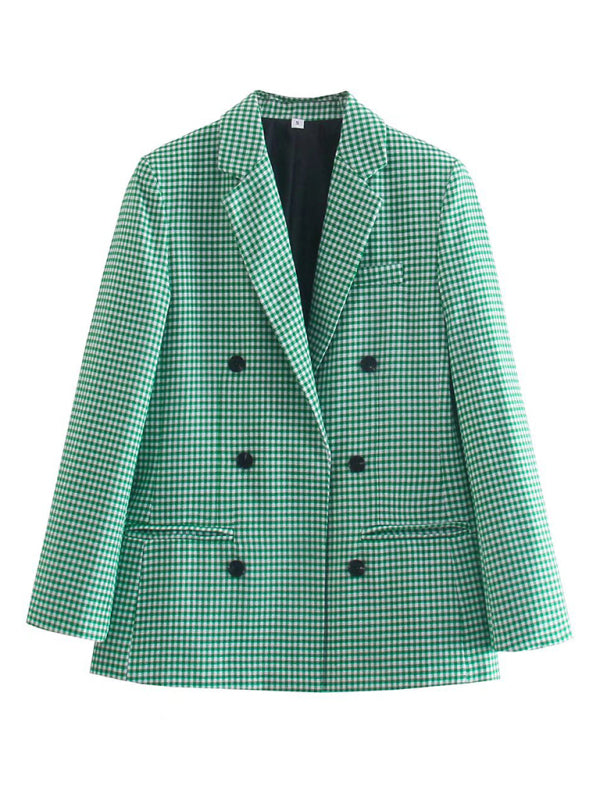 New women's suit plaid small suit jacket Green