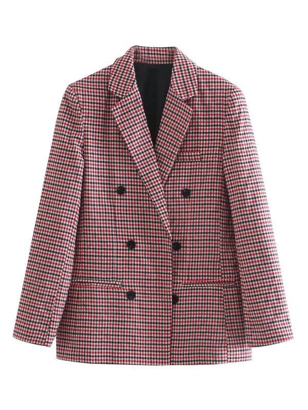 New women's suit plaid small suit jacket Red