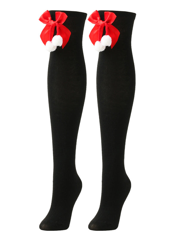 Christmas Over-the-Knee Striped Socks with Bow for Women