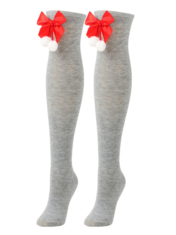 Christmas Over-the-Knee Striped Socks with Bow for Women