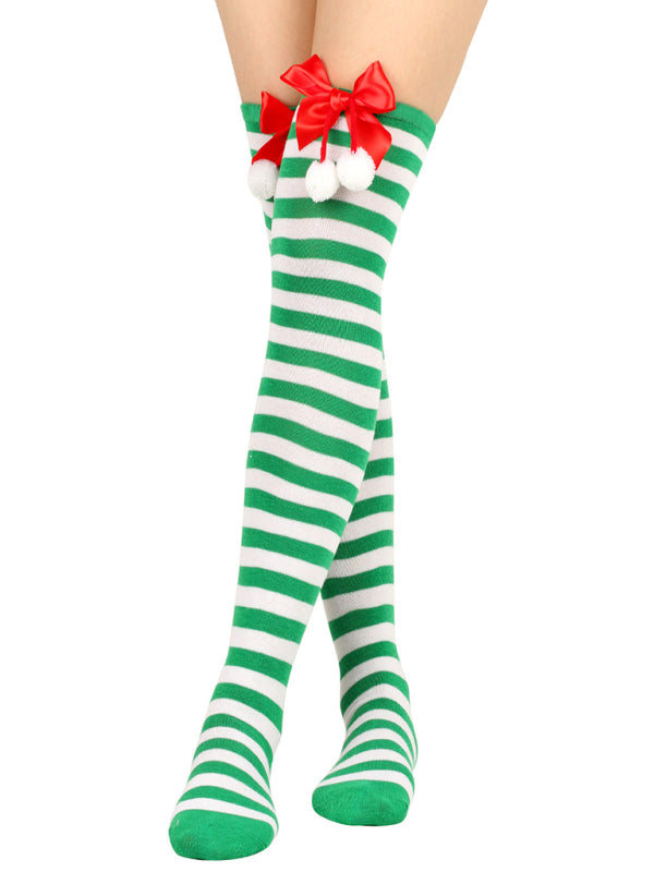 Christmas Over-the-Knee Striped Socks with Bow for Women Suit 10 FREESIZE