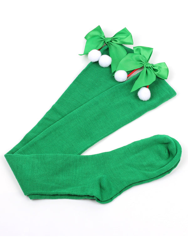 Christmas Over-the-Knee Striped Socks with Bow for Women