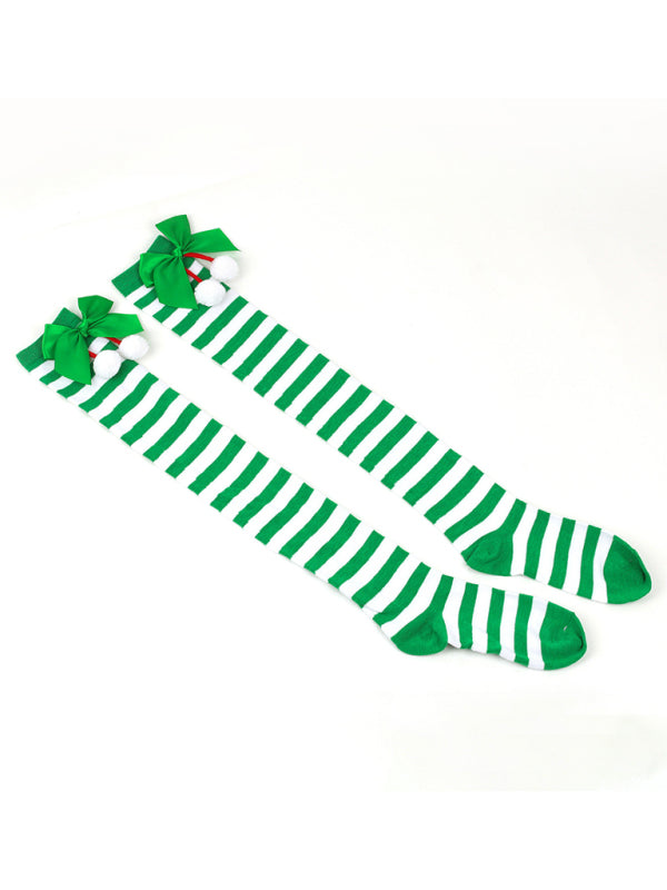 Christmas Over-the-Knee Striped Socks with Bow for Women