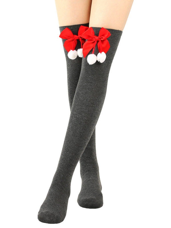 Christmas Over-the-Knee Striped Socks with Bow for Women Pattern5 FREESIZE
