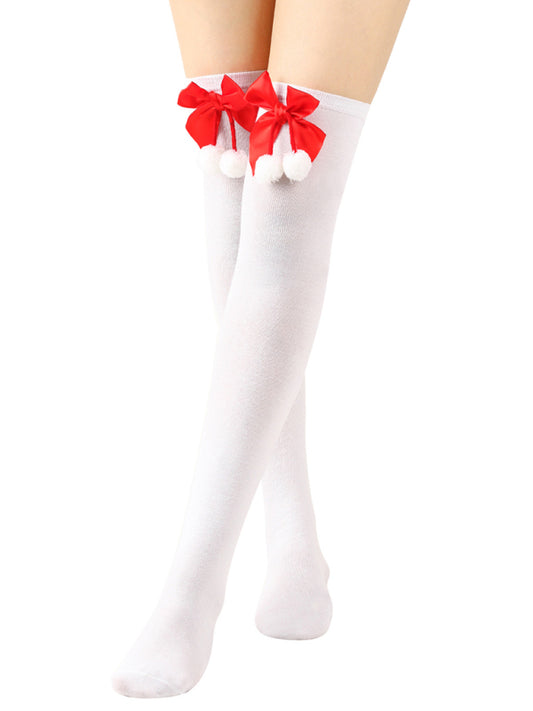 Christmas Over-the-Knee Striped Socks with Bow for Women Suit 7 FREESIZE