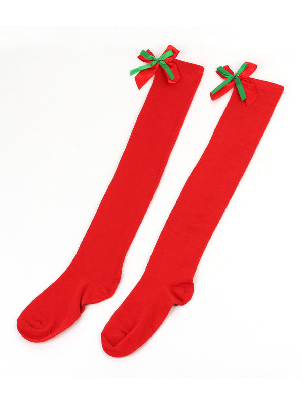 Christmas Over-the-Knee Striped Socks with Bow for Women