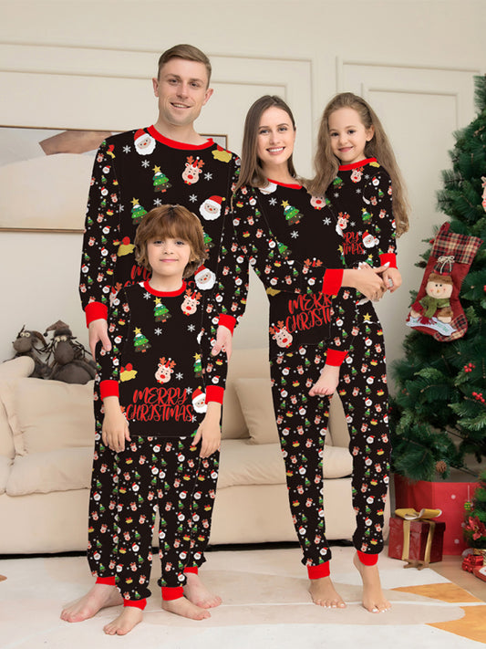 New Mommy and Me Santa Claus Printed Long-Sleeved Matching Pajamas Set (Mom Style) Photo Color