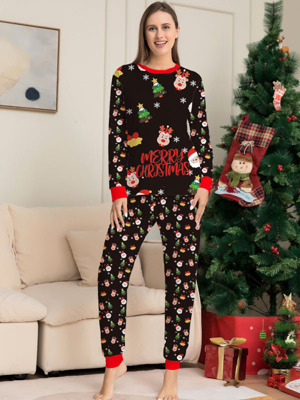 New Mommy and Me Santa Claus Printed Long-Sleeved Matching Pajamas Set (Mom Style)