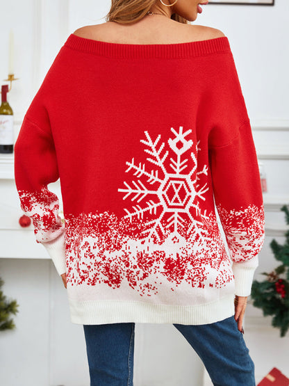 Women's Christmas casual boat neck sweater