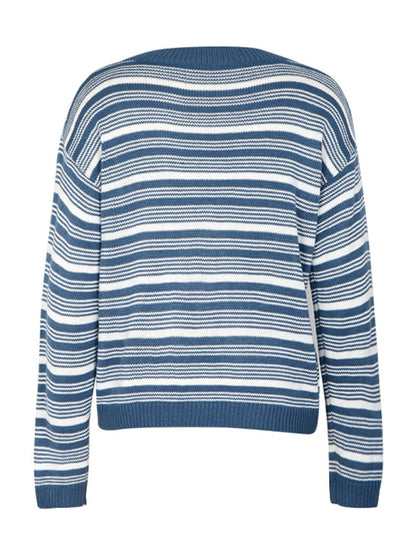 Women's new round neck long sleeve striped sweater