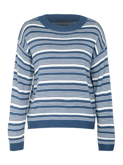 Women's new round neck long sleeve striped sweater