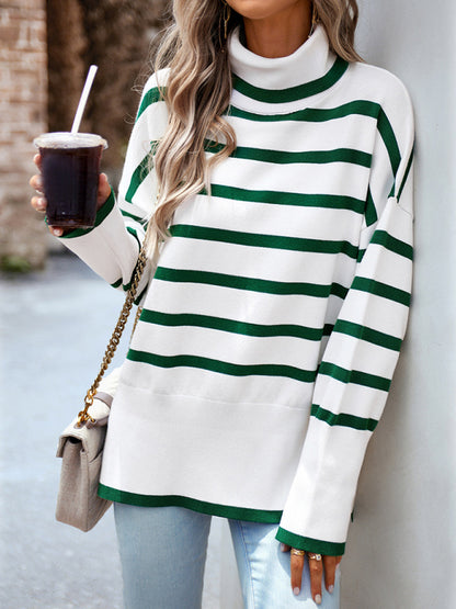 Women's new casual round neck long sleeve knitted sweater Green