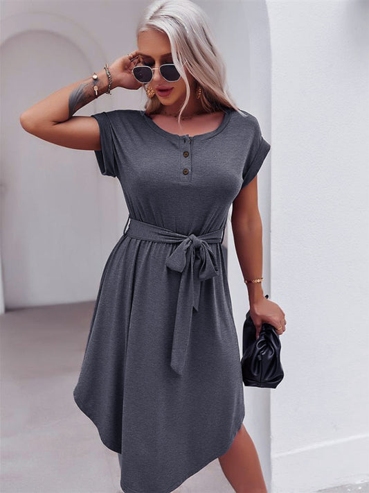 Casual Short-Sleeve Knit Dress for Spring & Summer Charcoal grey
