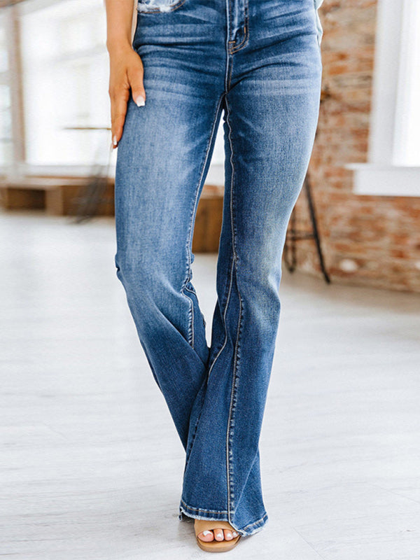 Women's New Casual Fashion Slim High Waist Slightly Flared Denim Trousers