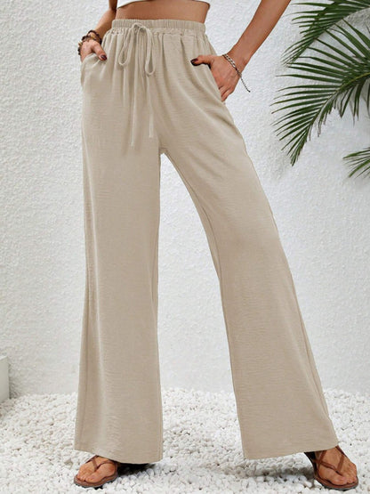 Comfortable casual wide leg pants with elastic waist Cream